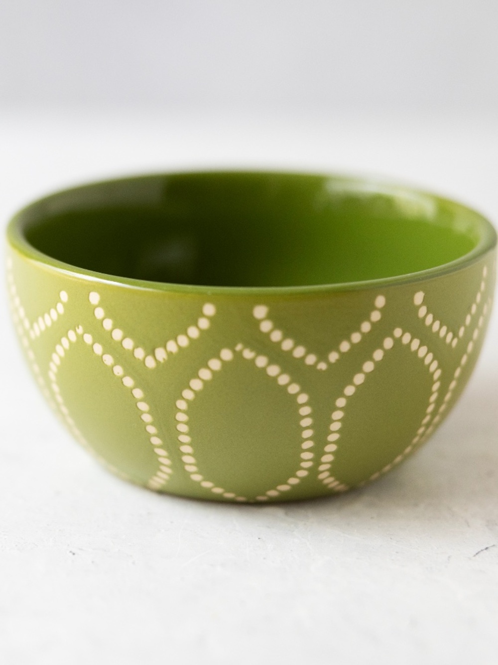 Threshold green stoneware mini nut bowl 4" x 2" geometric design